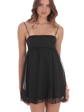 Lucy in the Sky Black Chiffon Babydoll Dress | NWT Mini Square Neck